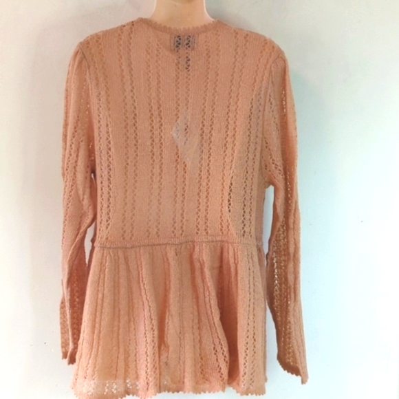 Lillie by James Coviello Blush Satin Tie Pointelle Cardigan Sweater M - Picture 2 of 13